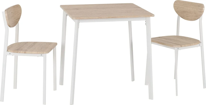 Seconique Riley Small Dining Set with 2 Dining Chairs in White/Light Oak Effect Veneer