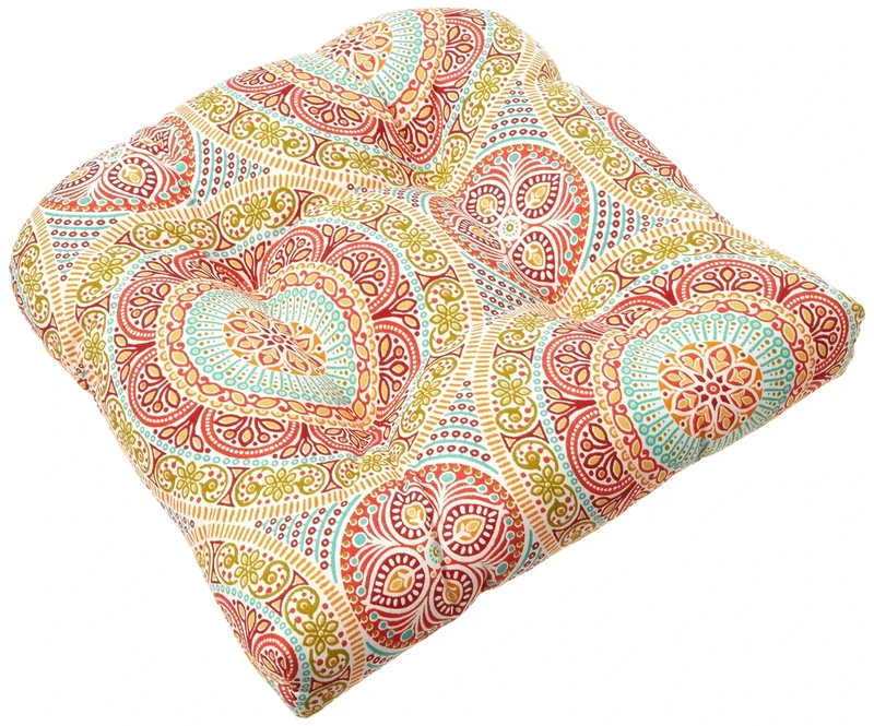 Pillow Perfect Outdoor/Indoor Delancey Jubilee Tufted Seat Cushions (Round Back), 19" x 19", Multicolored, 2 Pack