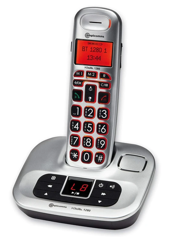 Amplicomms BigTel 1280 - Big Button Phone for Elderly with Answering Machine - Loud Phones for Hard of Hearing - Cordless Hearing Aid Compatible Phones