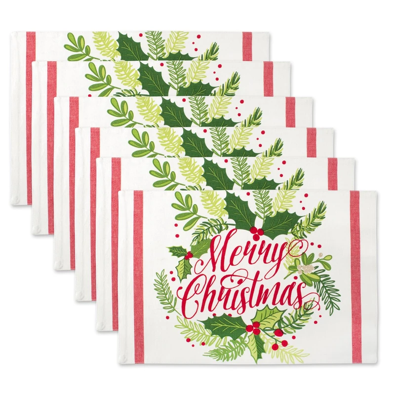 DII Boughs of Holly Collection Decorative Holiday Dining Table & Kitchen Décor, Placemat Set, 13x19,Christmas Greenery, 6 Count