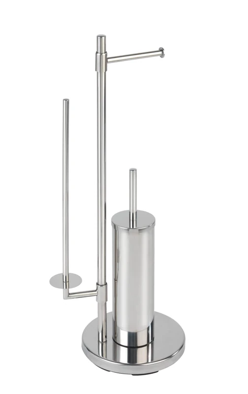 WENKO 22512100 Stainless steel freestanding toilet brush Universalo Neo - toilet brush holder, toilet roll holder, Stainless steel, 30 x 73 x 20 cm, Shiny