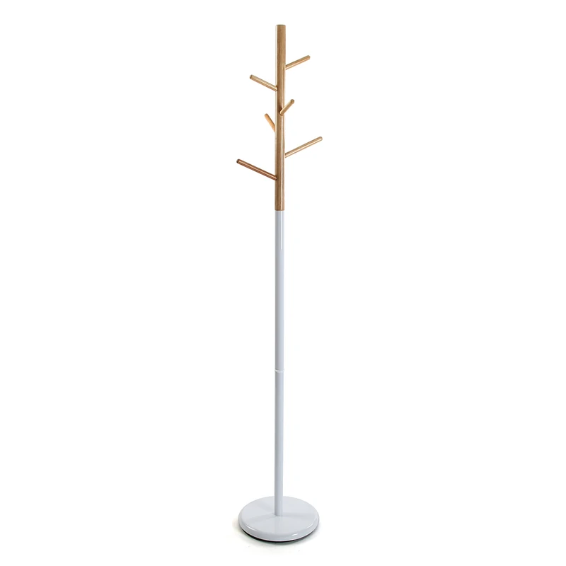 Versa Malmö Minimalist Style Coat Rack, with 6 hooks for clothing or bags for the Hall, Measurements (H x L x W) 171 x 28 x 28 cm, Metal and Wood, Colour White