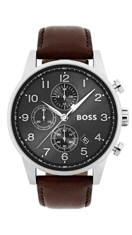 BOSS Chronograph Quartz Watch for Men NAVIGATOR Collection with Brown Leather Strap - 1513494