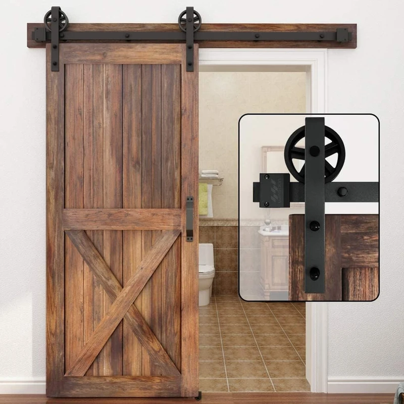 WINSOON Barn Door Hardware Kit, 6 FT Sliding Barn Door Hardware Kit, 5-16 FT Black Barn Door Track Kit, Big Wheel Heavy Duty Barn Door Rail Kits(Without Door)