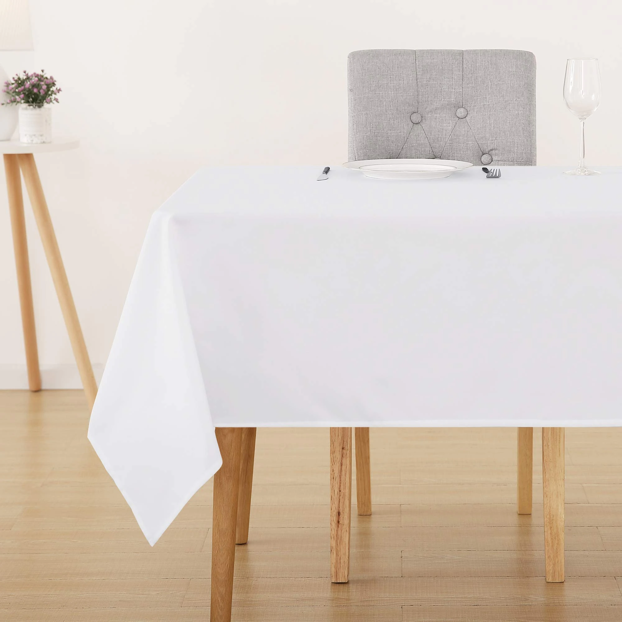 Deconovo Christmas Decorations Oxford Decorative Water Resistant Rectangle Tablecloth for Kitchen 132x178cm(52x70in) White