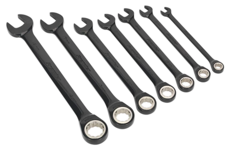 Sealey Ak7978 Combination Ratchet Spanner Set 7Pc Black Series Metric