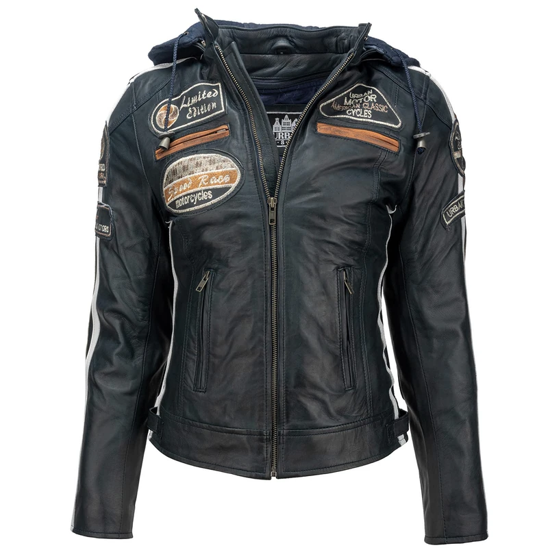 Urban Leather Women's Leather Motorcycle Jacket '58 LADIES' | Lambskin Biker Jacket | CE Approved Remouvable Armour for Back, Shoulders and Elbows