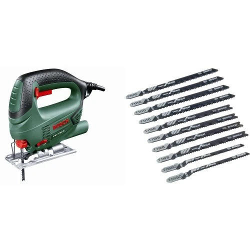 Bosch PST 700 E Compact Jigsaw with Bosch Jigsaw Blade Set (10 Pieces)