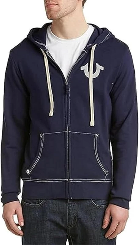 True Religion Men's Buddha Logo Zip Hoodie Sweatshirt, True Navy, L