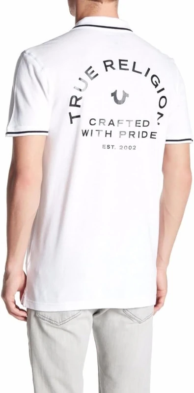 True Religion Men's Crafted with Pride Polo, White with Black Piping, L