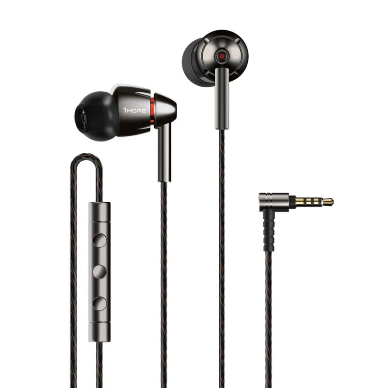 1MORE Quad Driver In-Ear Earphones Hi-Res High Fidelity Headphones with Warm Bass, Spacious Reproduction, High Resolution, Mic and In-Line Remote for Smartphones/PC/Tablet - E1010 Space Gray Silver