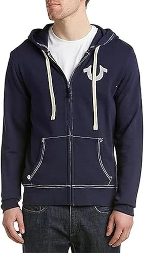 True Religion Men's Buddha Logo Zip Hoodie Sweatshirt, True Navy, XL
