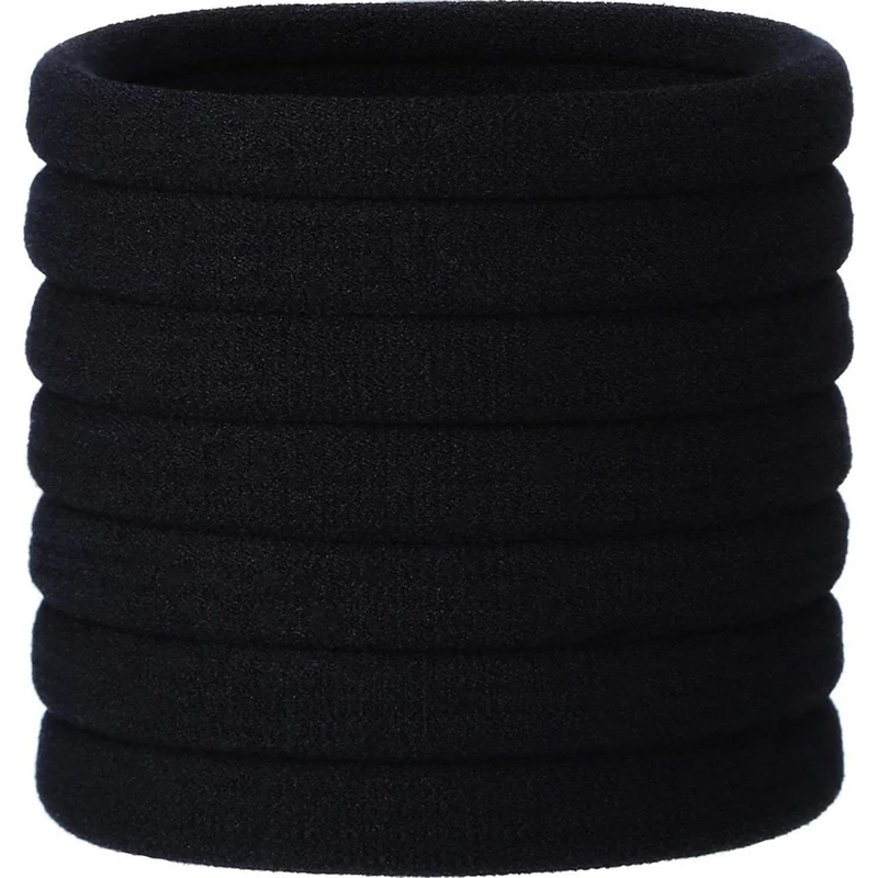 EBOOT 20 Pieces Large Cotton Stretch Hair Ties Bands Rope Ponytail Holders Headband for Thick Heavy and Curly Hair (Black) - Image 1