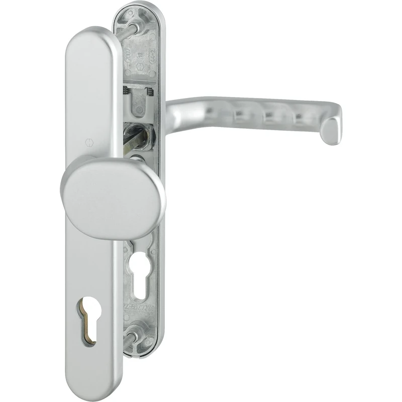 HOPPE Liverpool Interchangeable Fitting, PZ 92 mm, Front Door Set, Narrow Shield, Silver, Push Button