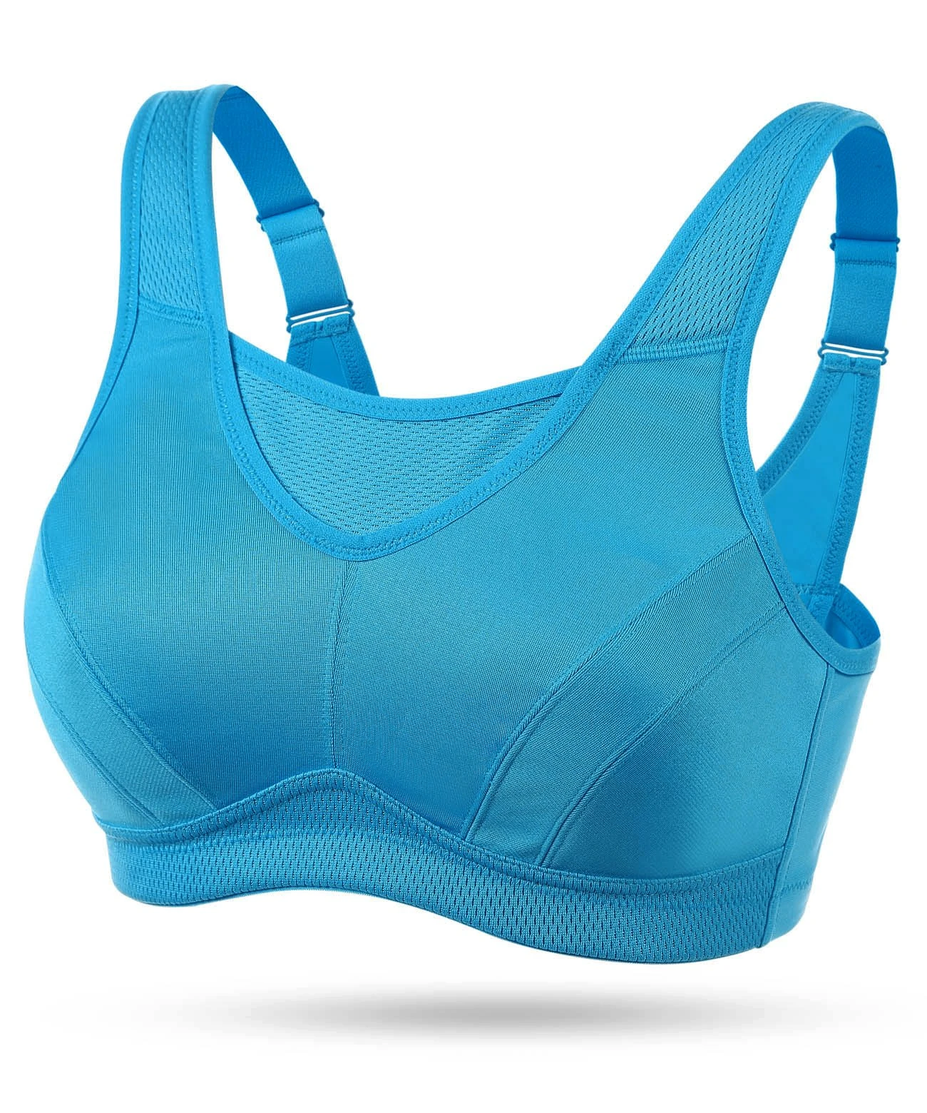 WingsLove Women's High Impact Sports Bra High Support Wireless Adjustable Plus Size for Large Breasts Blue
