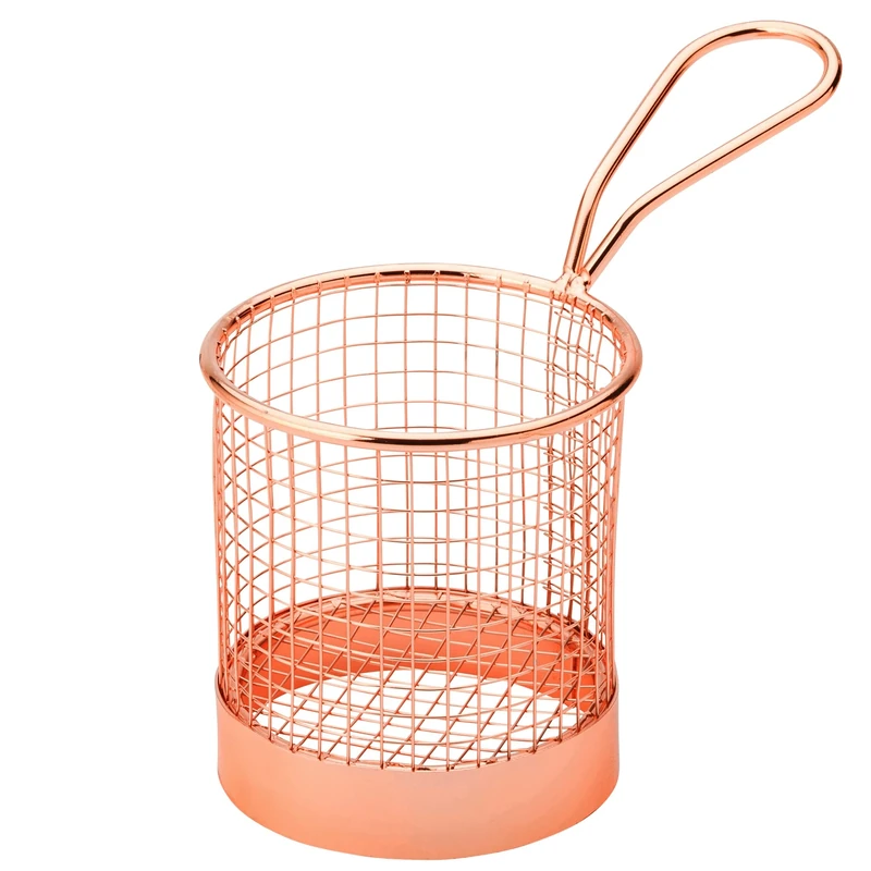 Utopia Mini Presentation Round Fry Basket Copper 9.3 x 9cm - Set of 6 - Food Serving Basket