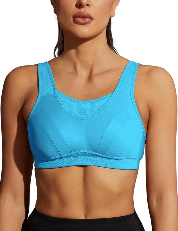 WingsLove Women's Sports Bra High Impact Bra Full Coverage Wirefree Workout Non Padded Ultimate Running Bra Sports Bra Women Plus Size Blue