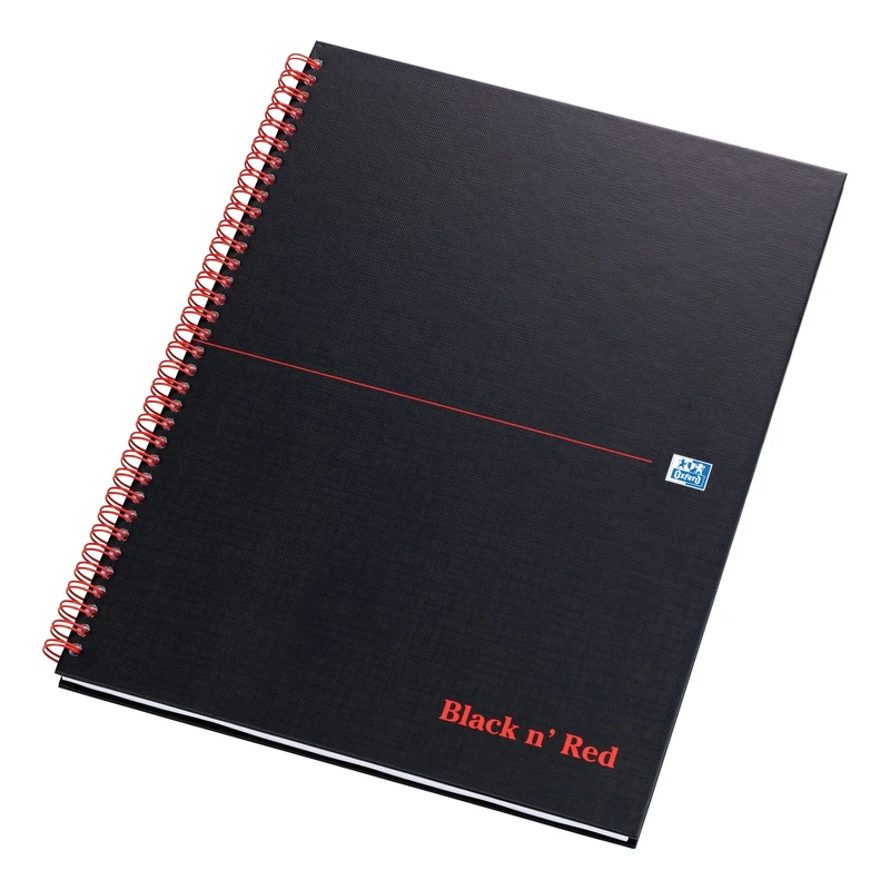 Oxford Black n' Red A4 140 Pages Wirebound Hard-Back Ruled and Perforated Notebook - Matte Black (Pack of 5)