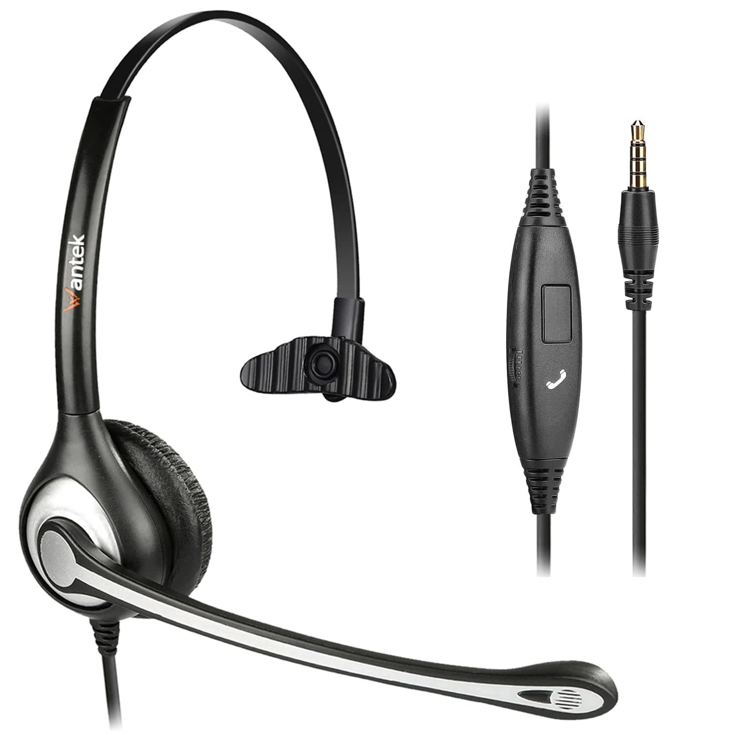 Wantek Wired Cell Phone Headset Mono with Noise Cancelling Mic, 3.5mm Phone Headset