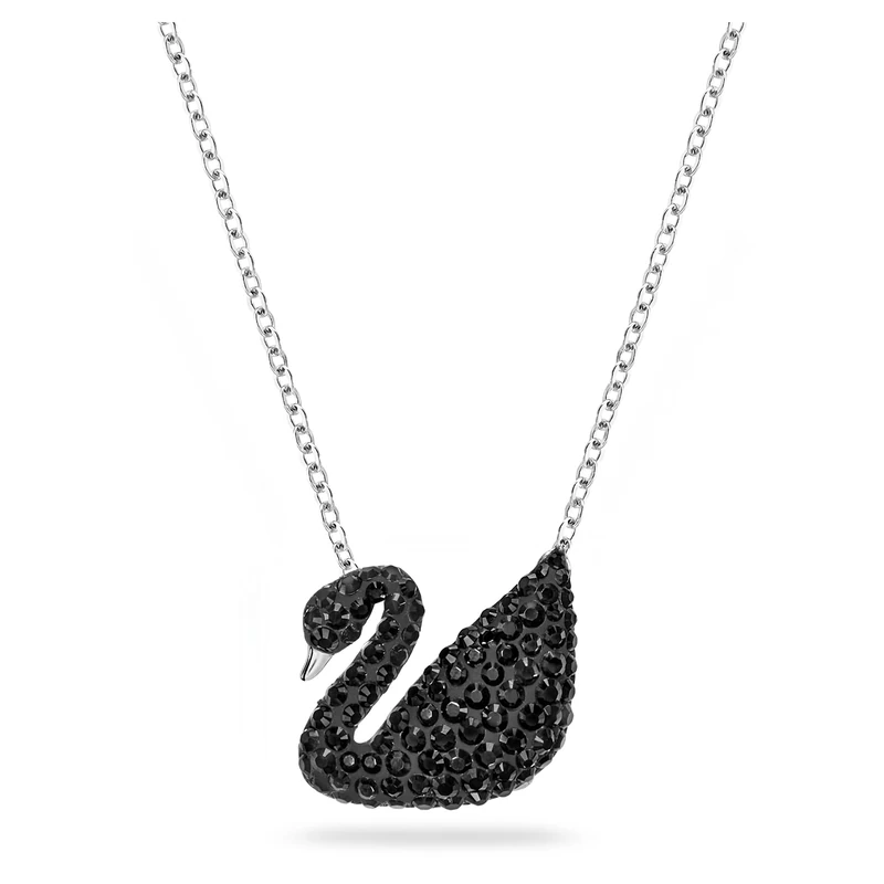 Swarovski Iconic Swan pendant, Swan, Medium, Black, Rhodium plated