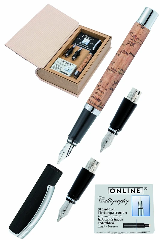 Set Best Writer calligraphy pen Vision Cork, nib 1,4mm, 0,8mm, 1,8mm incl. ink in Natural Book Box