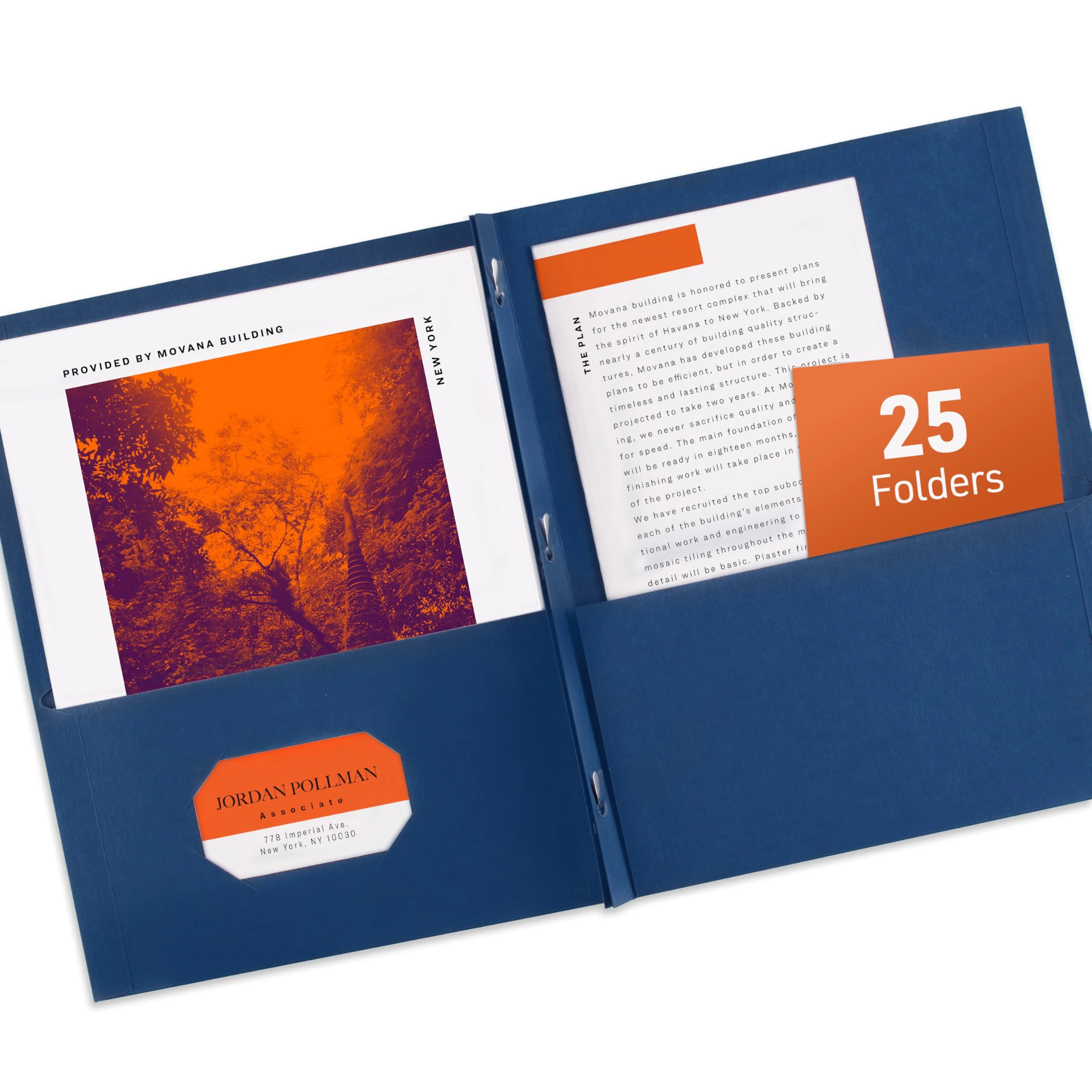 Avery Two Pocket Folders with 3 Prong Fasteners, Holds 70 Sheets, Case Pack of 125 Blue Folders (47975)