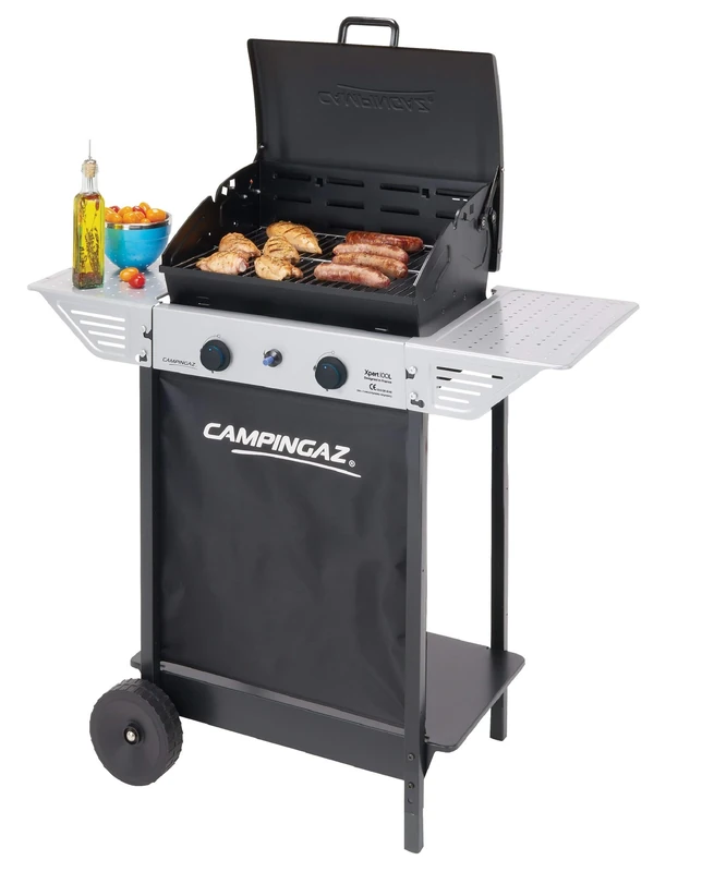 Campingaz Gas BBQ Xpert 100 L | Barbecue Gas Grill with Powerful 2 Alloy Steel Burners | Lid with Thermometer | 7.1 kW Power | 2 Foldable Side Tables