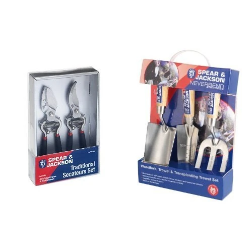 Spear & Jackson Traditional Bypass and Anvil Secateurs Set (Twin Pack) & Neverbend Stainless Hand Tool Gift Set Bundle