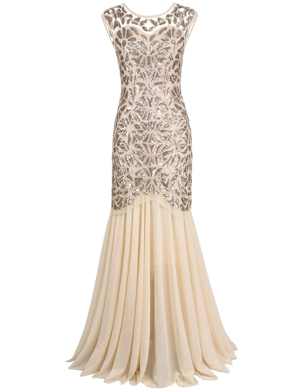 PrettyGuide Women 's 1920s Art Deco Sequin Gatsby Formal Evening Prom Dress L Champagne
