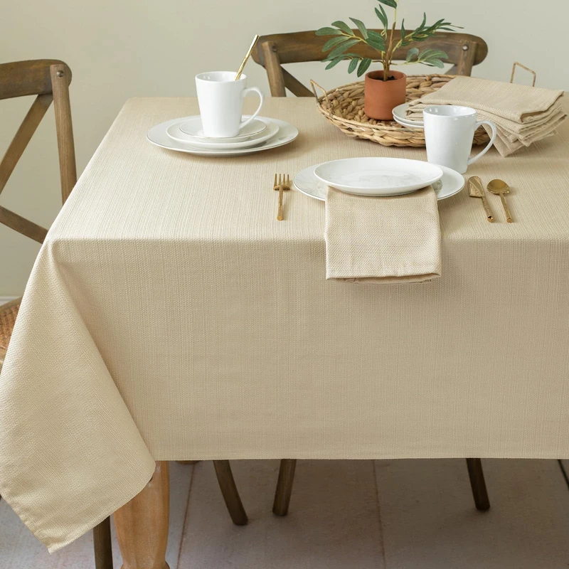 Benson Mills Textured Fabric Table Cloth, for Everyday Home Dining, Parties, Weddings & Holiday tablecloths (60" x 104" Rectangular, Flax/Beige/Taupe)