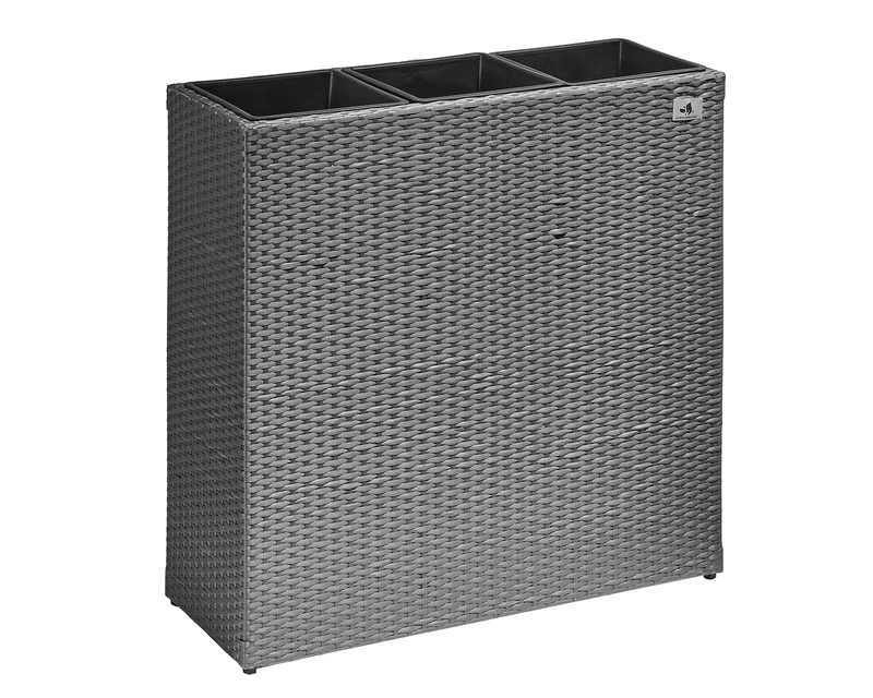 Gartenfreude 4000-1070-056 Plant Pot Room Divider Polyrattan 3 x Plastic Inserts Grey 76 x 26 x 73 cm