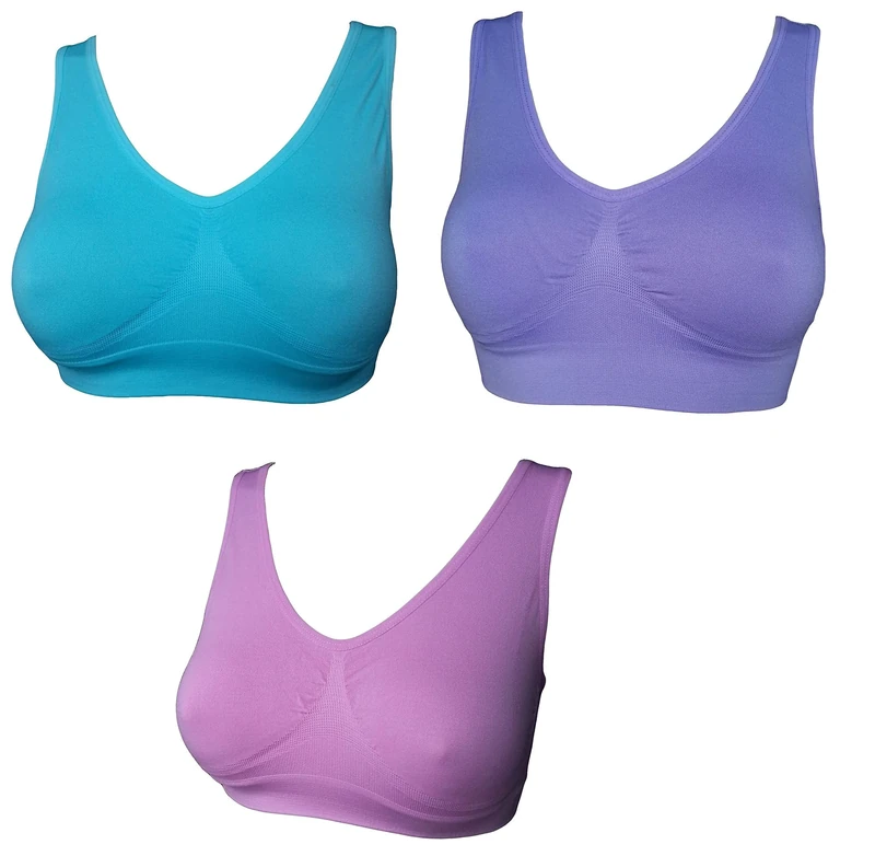 UtopyaUK 3 6 9 Pack Comfort Bra Women Girls Crop Top Seamless Bra Sleep Yoga Bralette Stretch Bras Sports Vest Wireless Post Surgery Bra Wire Free, 1 Turquoise 1 Baby Pink 1 Lilac, 3XL