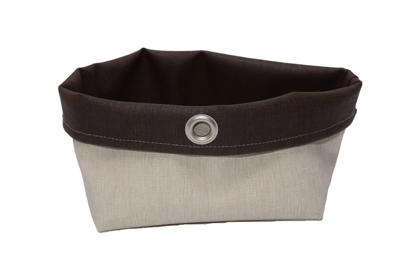 Comptoir du Linge NPA2COLBC Two-Tone Basket with Eyelets, Fabric, Beige/Chocolate, 18 x 15 x 18 cm - Image 1