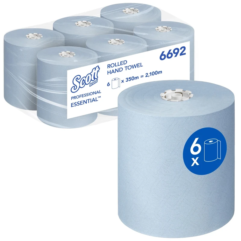 Scott Essential Rolled Hand Towels 6692 - Blue Paper Towels - 6 x 350m Paper Towel Rolls (2,100m total)