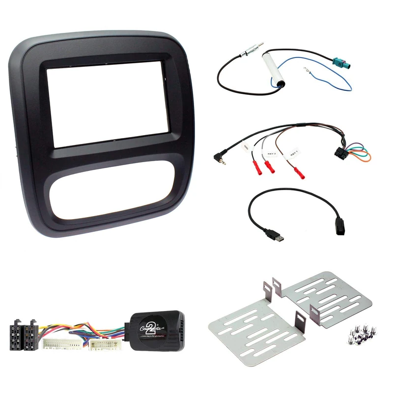 Connects2 CTKVX37 - Vauxhall, Opel Vivaro Black Double DIN Fascia & Steering Wheel Control Interface Kit - Image 1