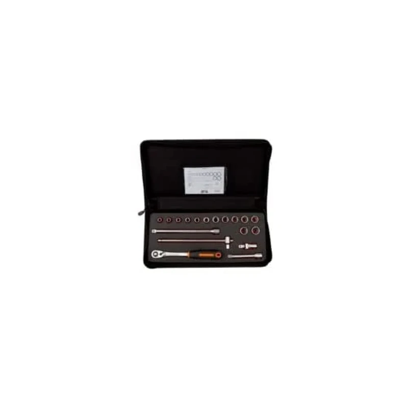 Juego de vasos con cuadrado de 1/2 inch with perfil bi-Hexagonal métrico y maletín de poliéster para Mango corredizo en T - Ref: 7818DST - Unid: 1