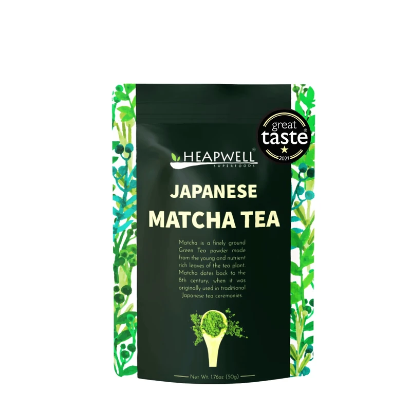 Heapwell Matcha Powder - 50g | High Grade Japanese Premium Green Tea Powder | Great Taste Award Winner | Perfect for Tea, Lattes & Smoothies | Contains L-Theanine & Antioxidants | Vegan & Gluten-Free