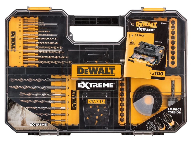 DeWalt DEWDT70620T Extreme Drill and SDS Set, Yellow, Set of 100 Piece - Image 1