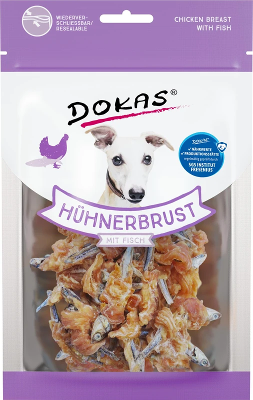 DOKAS Grain Free Premium Snack with Chicken Breast & Fish for Dogs - Ideal for in Between.
