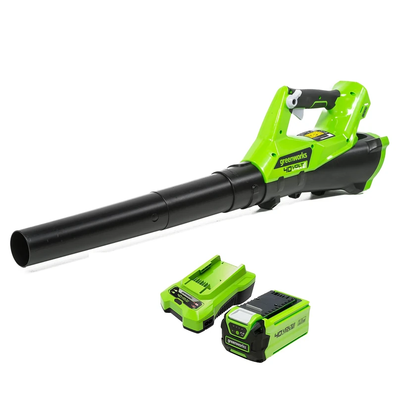 Greenworks Cordless Leaf Blower with Cruise Control, Lightweight Axial Leaf Blower 177km/h 11.05m3/min, 40V 2Ah Battery & Charger, Electric Leaf Blower Cordless Garden Blower, 3 Year Guarantee G40ABK2