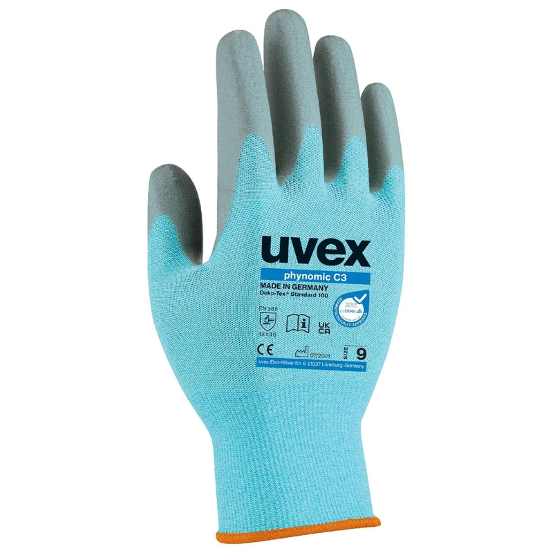 Uvex 60080 C3 Phynomic Glove, Size 6, Sky Blue/Grey