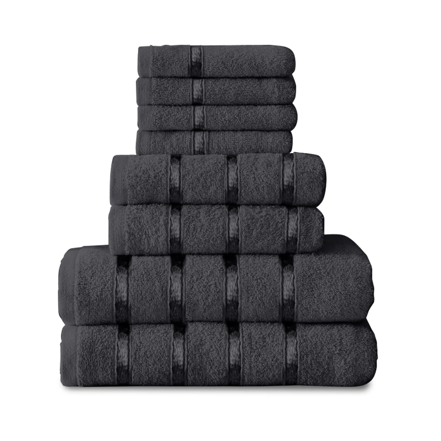 GC GAVENO CAVAILIA 8 Piece Egyptian Cotton Towels - Quick Dry Highly Absorbent Bathroom Towel Bale - (4 Face Towel + 2 Hand Towel + 2 Bath Towel) - Charcoal