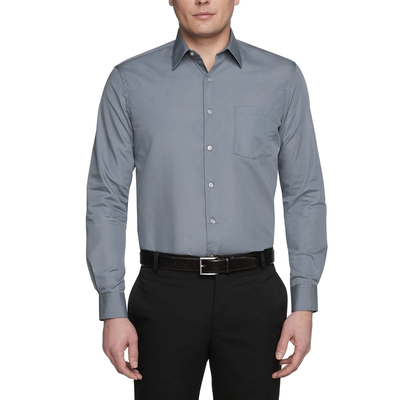 Van Heusen Men's Dress Shirt Regular Fit Poplin Solid, Grey, 15.5" Neck 34"-35" Sleeve