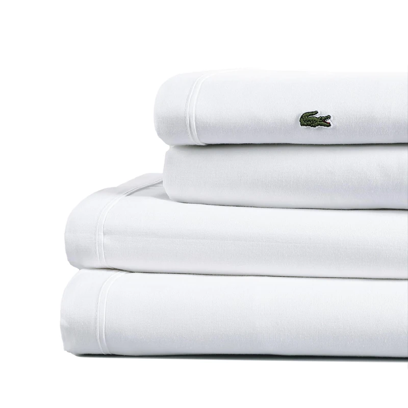 Lacoste 100% Cotton Percale 4-Piece Sheet Set – Cool, Crisp, Matte, and Durable, Oeko-Tex Certified – Solid, White, California King
