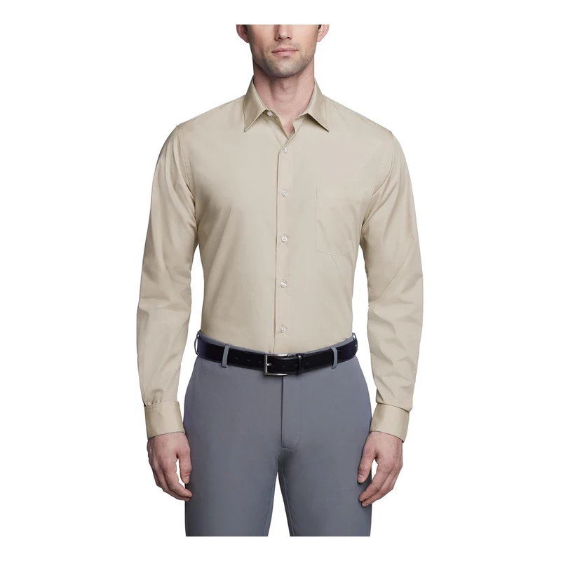 Van Heusen Men's Dress Shirt Fitted Poplin Solid, Stone, 16.5" Neck 36"-37" Sleeve