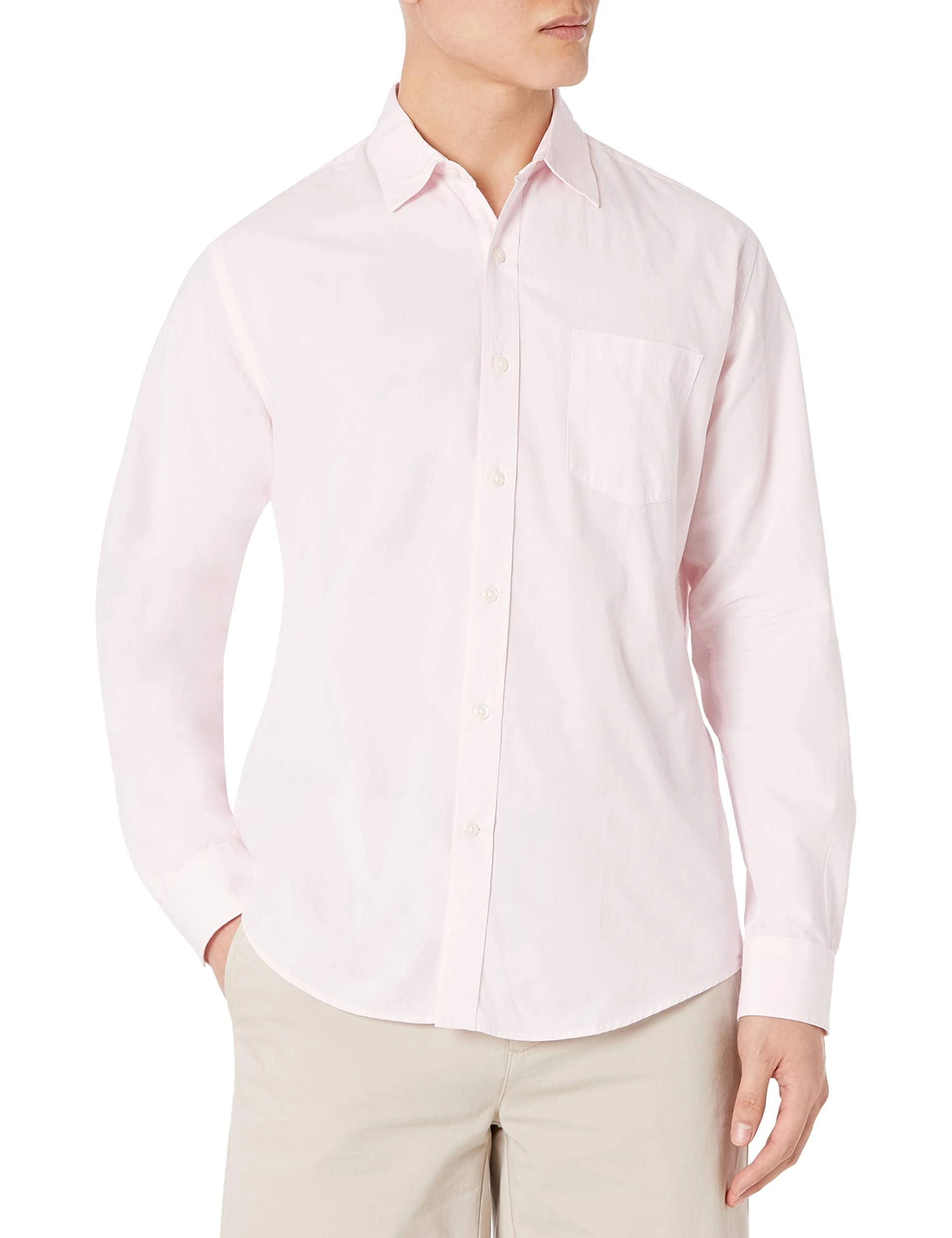 Amazon Essentials Men's Regular-Fit Long-Sleeve Casual Poplin Shirt, Pink, L