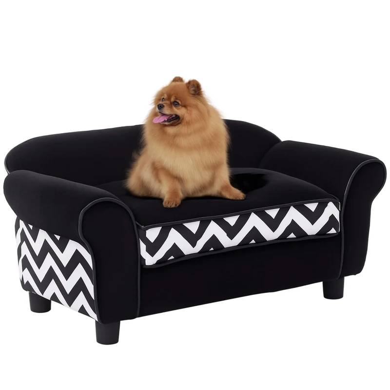 PawHut Pet Sofa Couch Dog Cat Wooden Sponge Sofa Bed Lounge Comfortable Luxury w/Cushion (Black)