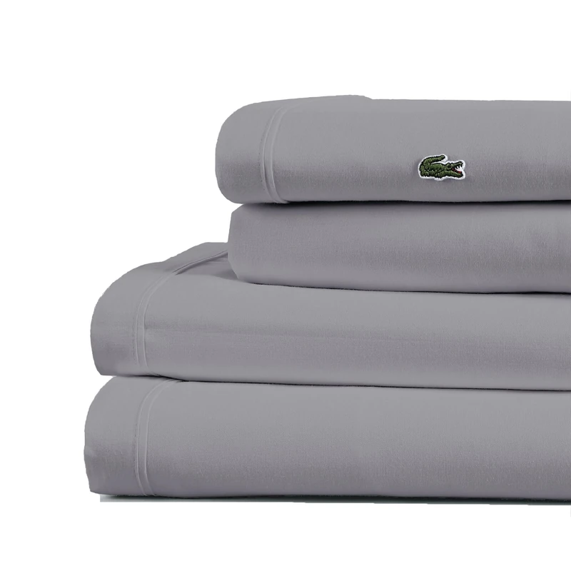 Lacoste Percale Solid Sheet, Sleet, Queen