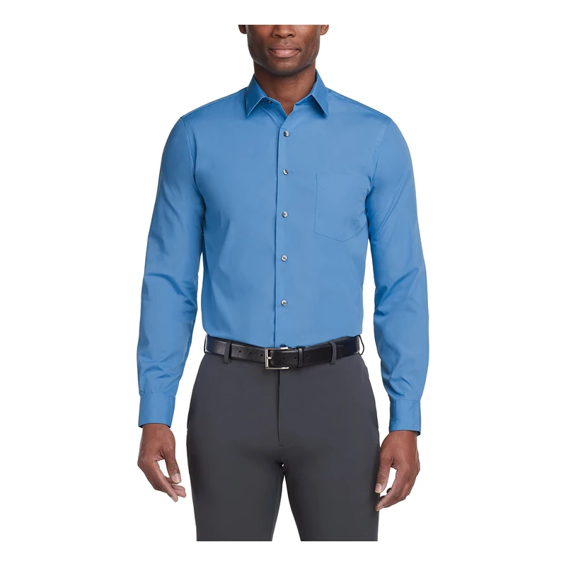 Van Heusen Men's Dress Shirt Regular Fit Poplin Solid, Pacifico, 17" Neck 36"-37" Sleeve