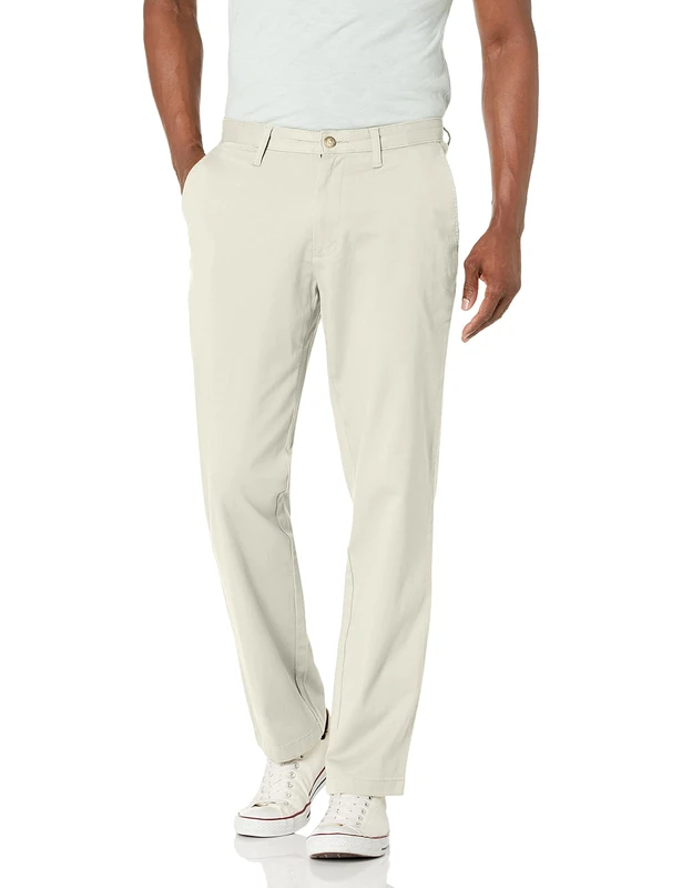 Nautica Men's Classic Fit Flat Front Stretch Solid Chino Deck Pant Business Casual Stone, 30W x 32L